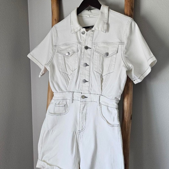 Pants - White Denim Playsuit